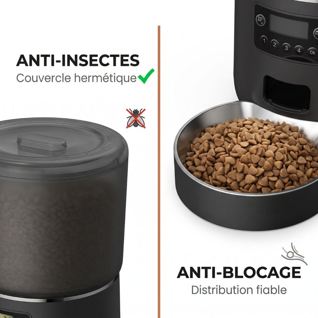 Distributeur Automatique de Croquettes 4L — Anti-Insectes & Bol Inox | Miam