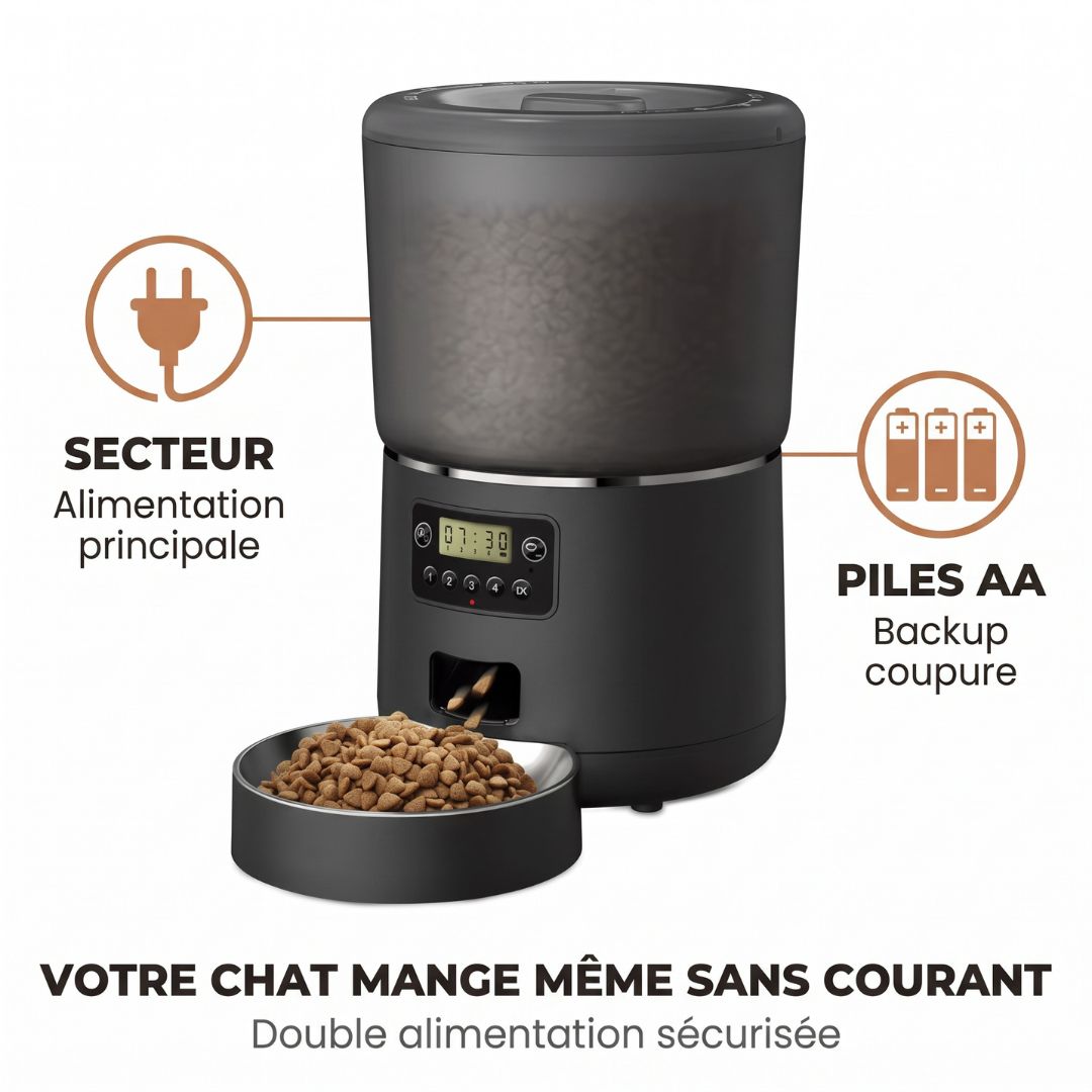 Distributeur Automatique de Croquettes 4L — Anti-Insectes & Bol Inox | Miam