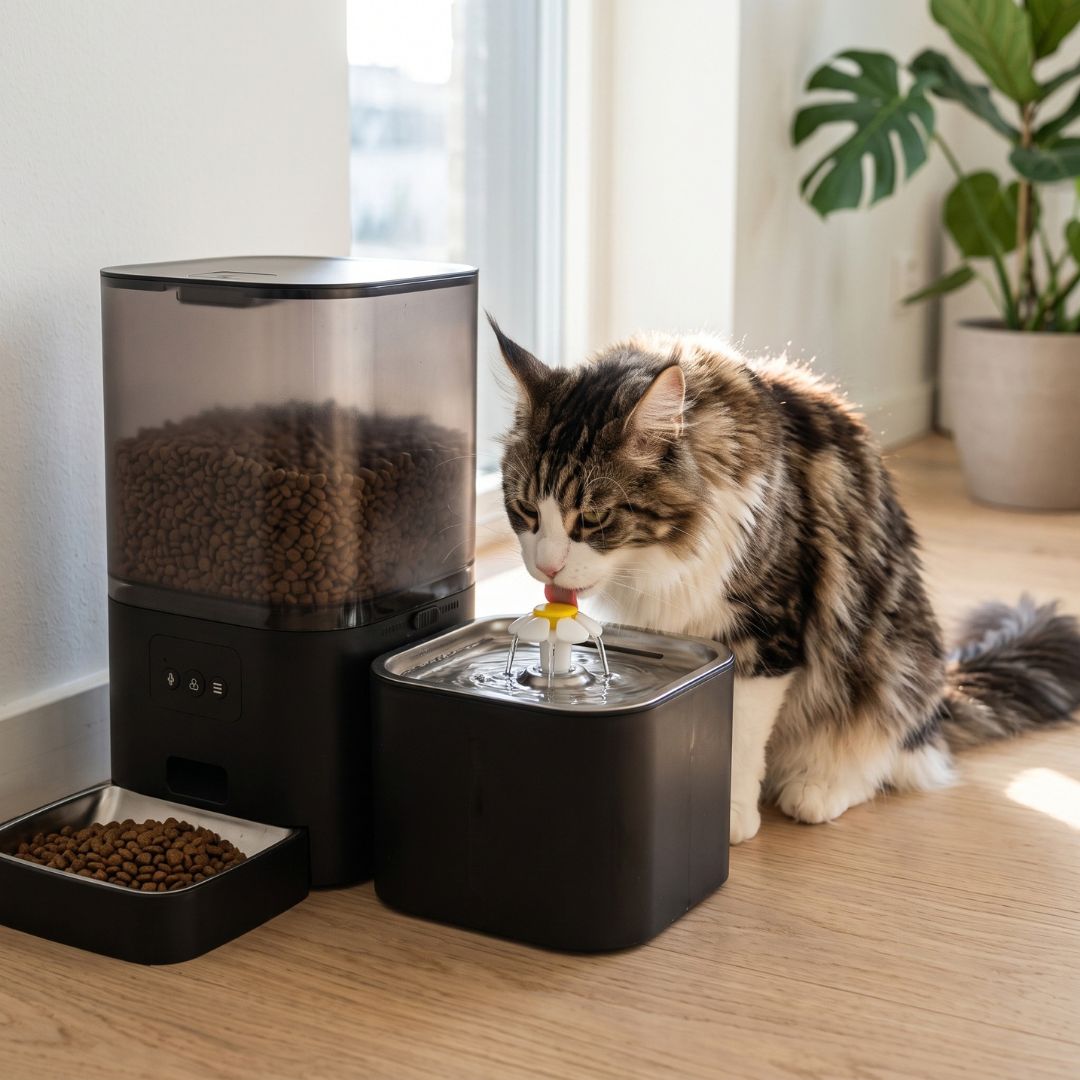 Distributeur de Croquettes 2-en-1 6L + Fontaine 2,5L — Connecté WiFi | Nourri