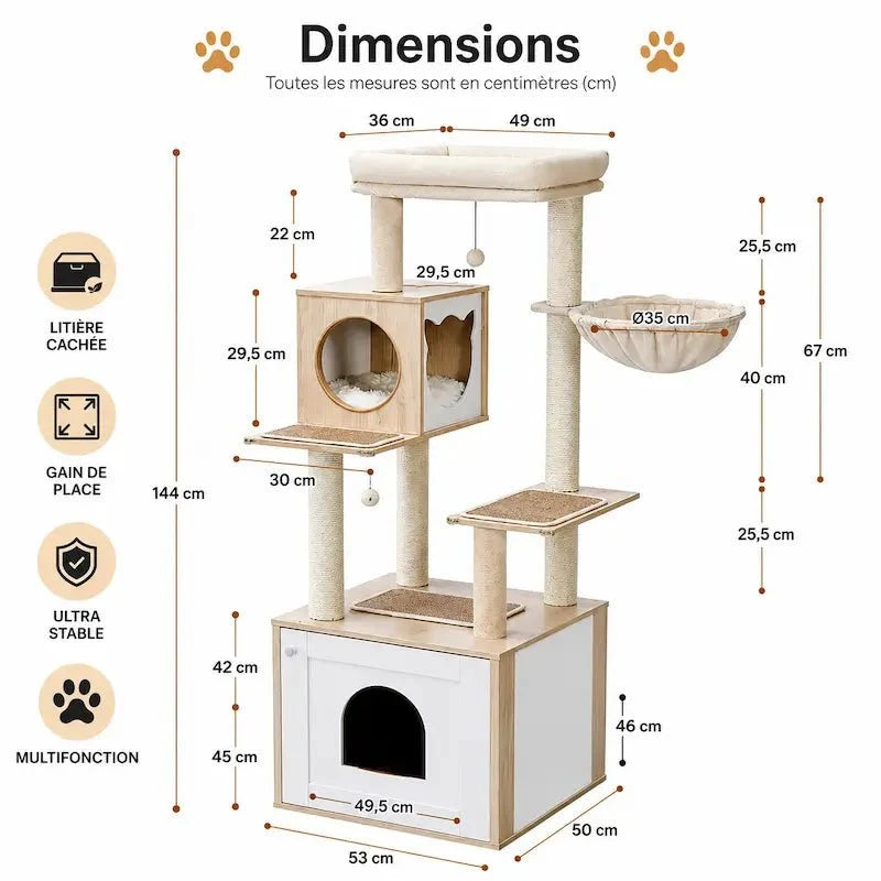 Arbre à chat avec litière - 2 en 1 gain de place | Felikit