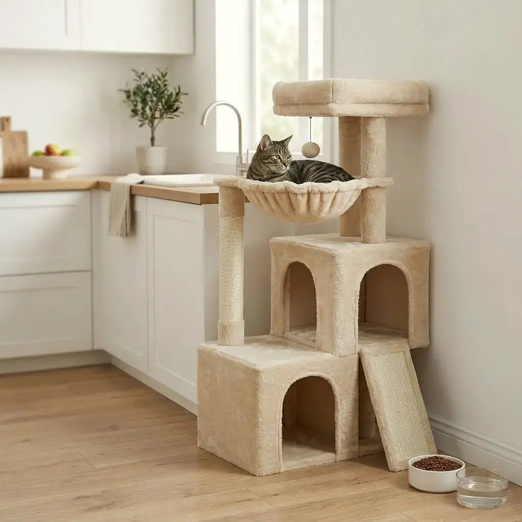 Arbre à Chat 104cm Double Condo — Hamac & Rampe Griffoir | Nido