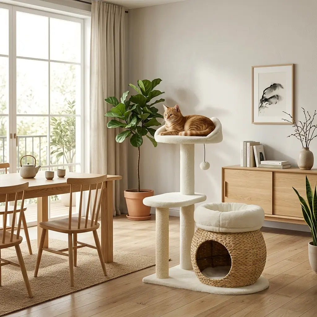 Arbre à Chat Rotin 79cm — Condo Tressé & Griffoir Sisal | Cocon