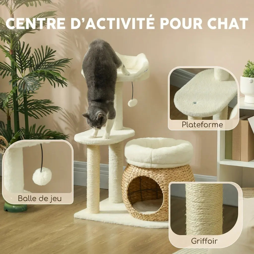 Arbre à Chat Rotin 79cm — Condo Tressé & Griffoir Sisal | Cocon