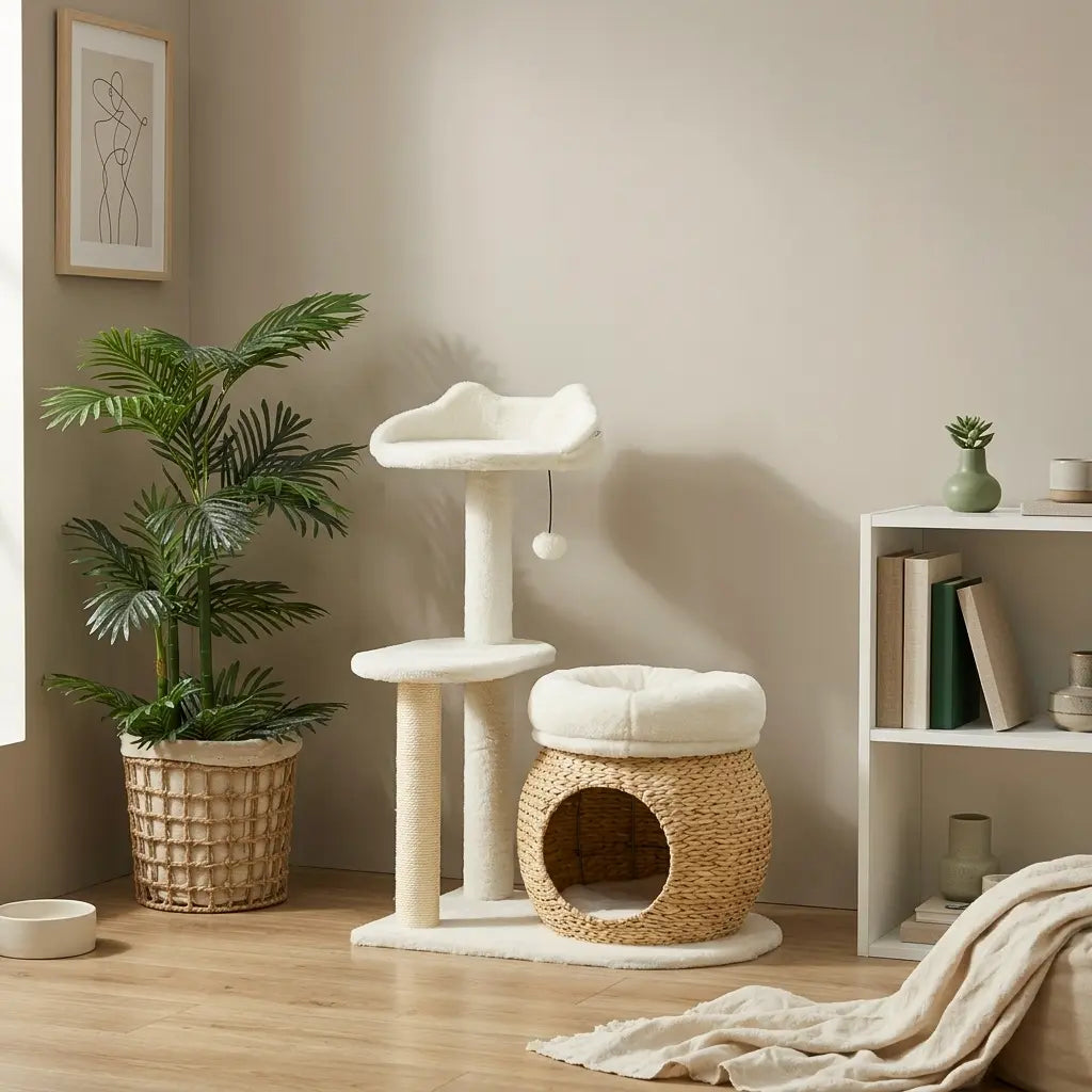 Arbre à Chat Rotin 79cm — Condo Tressé & Griffoir Sisal | Cocon