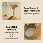 Arbre à Chat Dinosaure 116cm Rotin Tressé — Griffoir Sisal Naturel | Dino