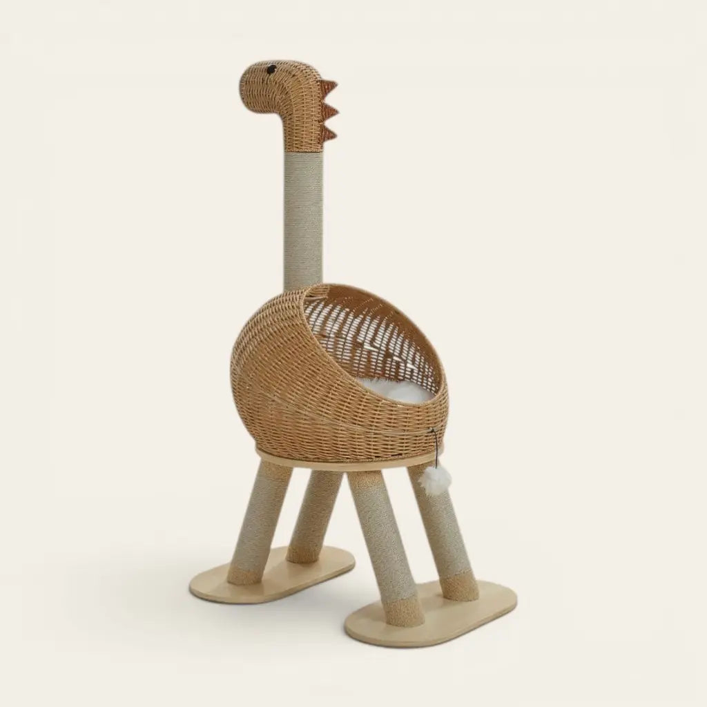 Arbre à Chat Dinosaure 116cm Rotin Tressé — Griffoir Sisal Naturel | Dino