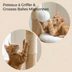 Arbre à Chat Fleur 92cm Bois Naturel — 2 Coussins Pétales & Sisal | Flora
