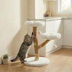Arbre à Chat Fleur 92cm Bois Naturel — 2 Coussins Pétales & Sisal | Flora