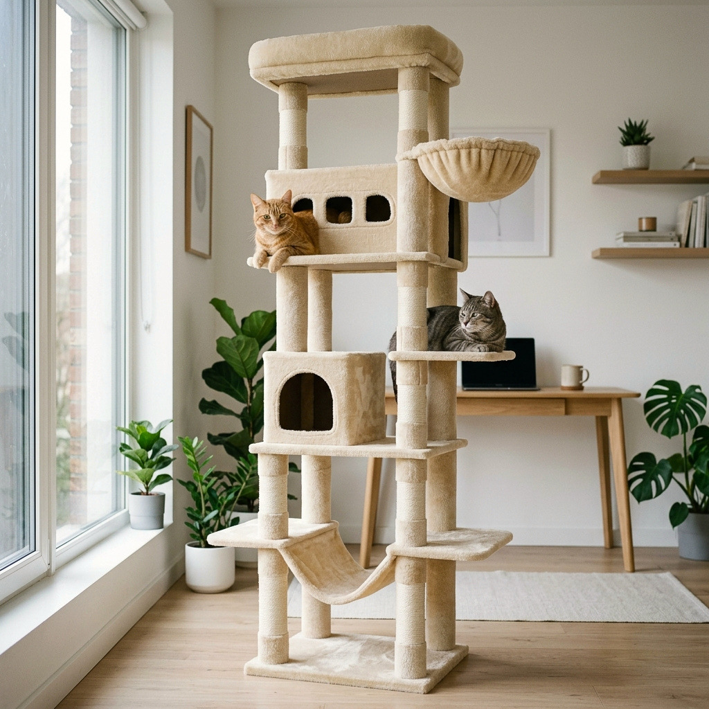 Arbre à Chat Géant 170cm — 2 Condos, 2 Hamacs, 8 Niveaux | Titan