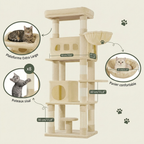 Arbre à Chat Géant 170cm — 2 Condos, 2 Hamacs, 8 Niveaux | Titan
