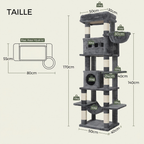 Arbre à Chat Géant 170cm — 2 Condos, 2 Hamacs, 8 Niveaux | Titan