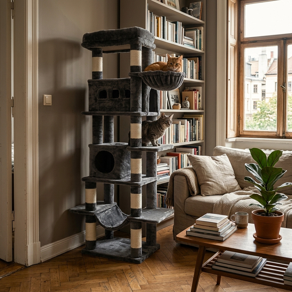 Arbre à Chat Géant 170cm — 2 Condos, 2 Hamacs, 8 Niveaux | Titan