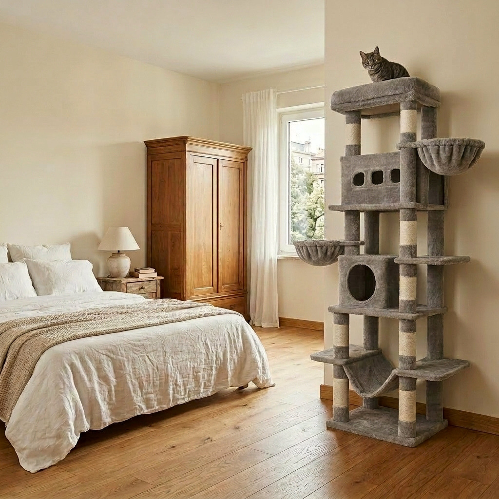 Arbre à Chat Géant 170cm — 2 Condos, 2 Hamacs, 8 Niveaux | Titan